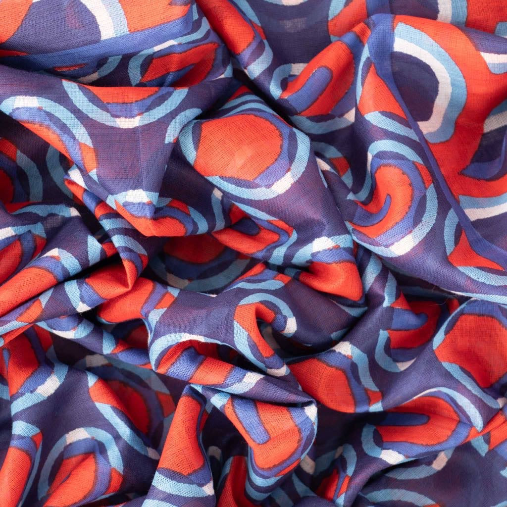 Navy/Red Retro Geometric Print Lightweight Cotton Scarf