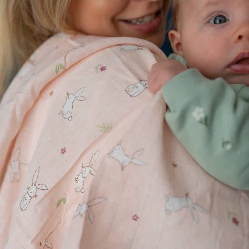 Ziggle Pink Bunny Muslin Square | Soft Baby Muslin Cloth
