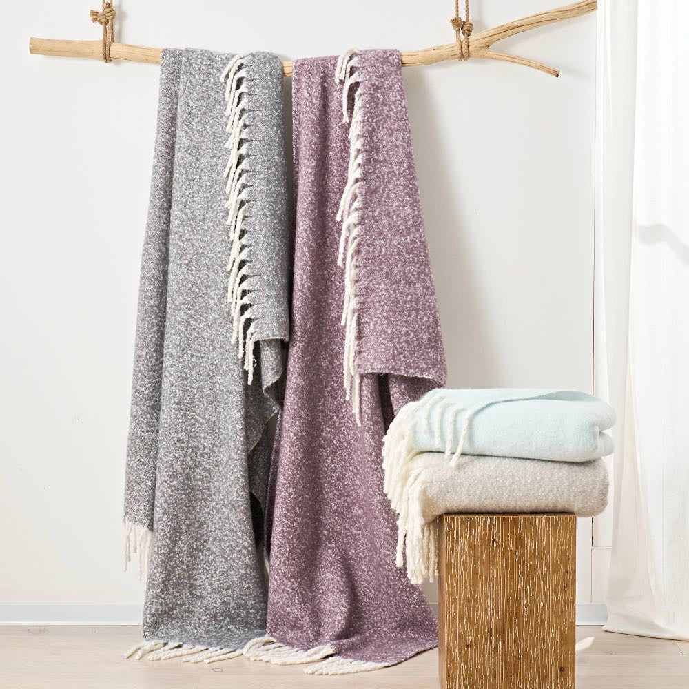 Aisling Faux Mohair Throw - Soft, Stylish Fringed Blanket Various colours, duck egg, thistle, granite grey and neutral