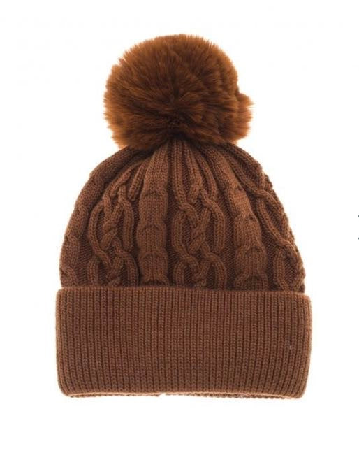 Women's Cable Pom Beanie Hat - Various Colours
