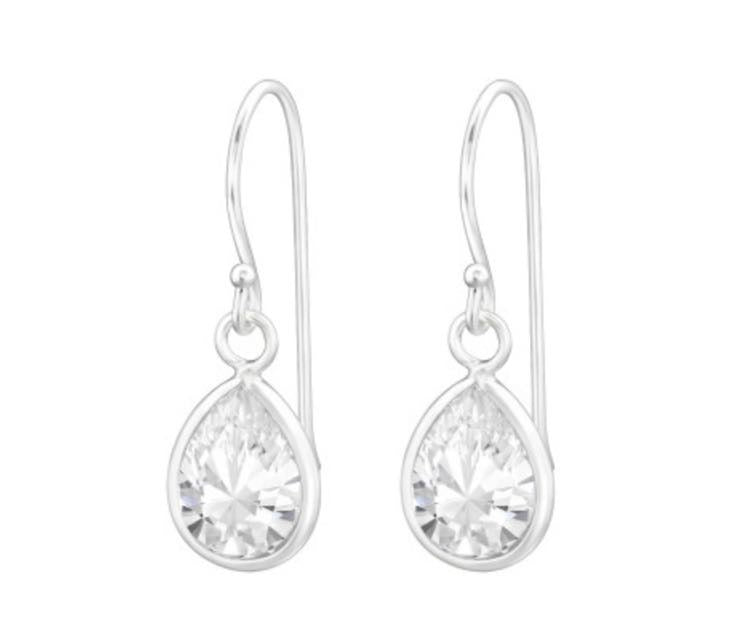 Teardrop Crystal Sterling Silver Drop Earrings