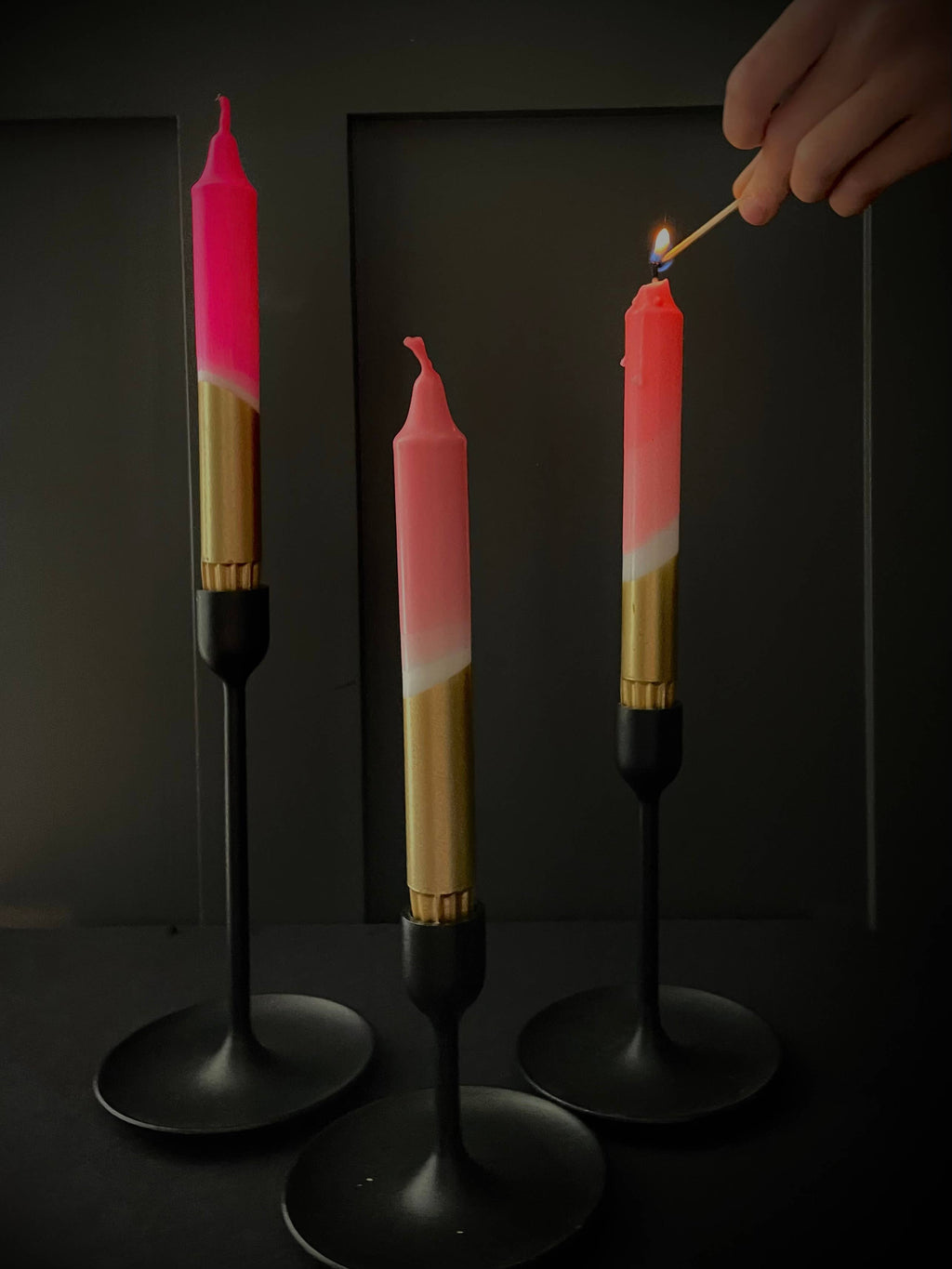 Neon Pink, Neon Coral, Pink & Gold Dip Dyed Dinner Candles