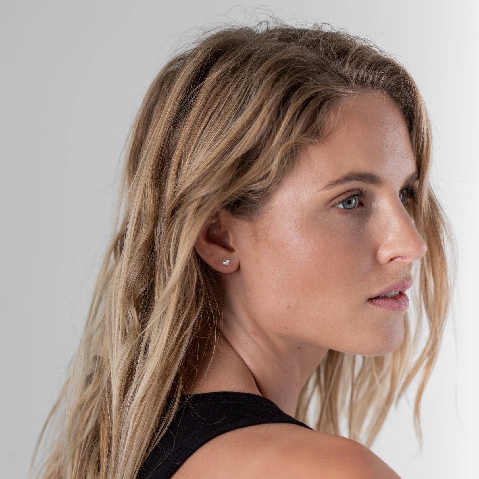 Sterling Silver Heart Stud Earrings | Minimal Everyday Heart Earrings