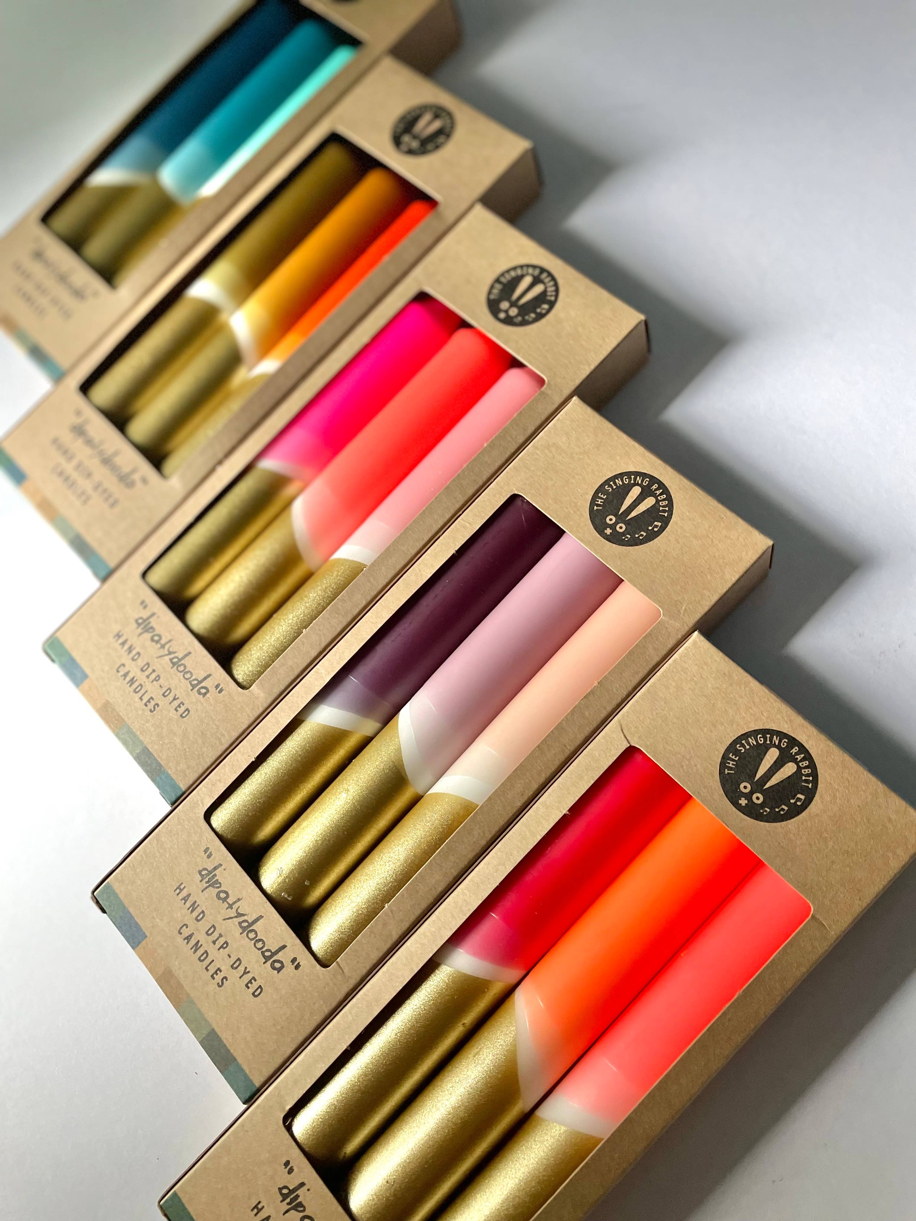 Neon Pink, Neon Coral, Pink & Gold Dip Dyed Dinner Candles