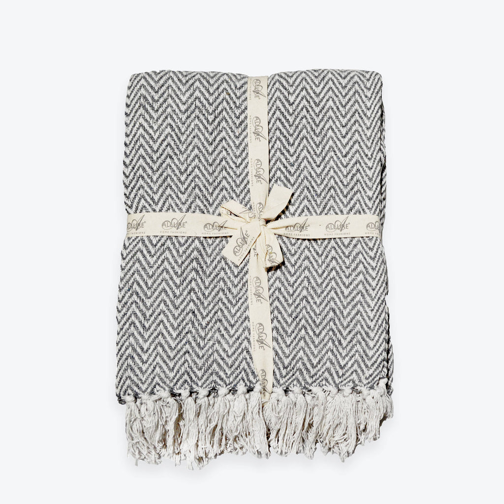 Audley Cotton Chevron Herringbone Throw - 100% Cotton