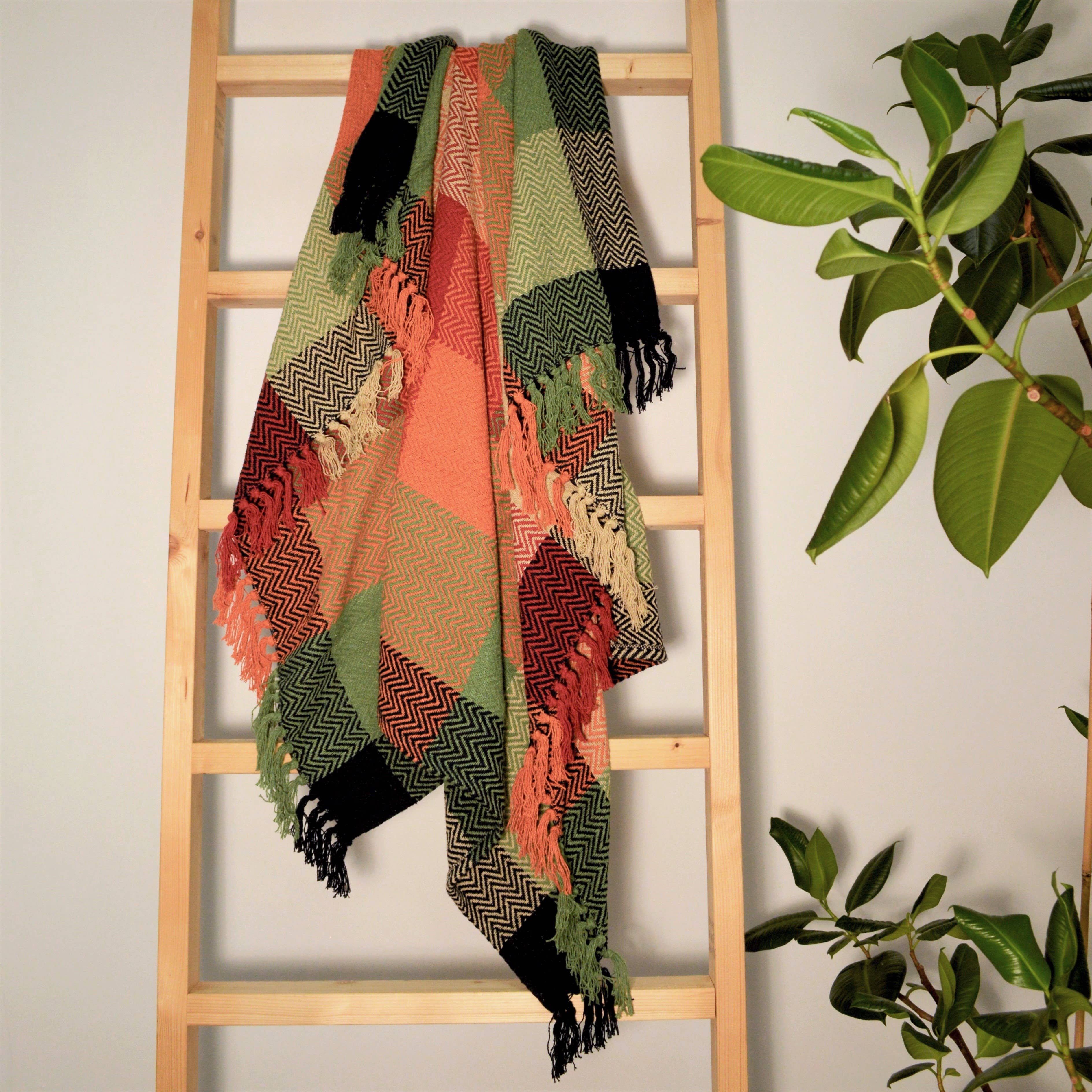 Check Herringbone Multicoloured Throw - 100% Cotton