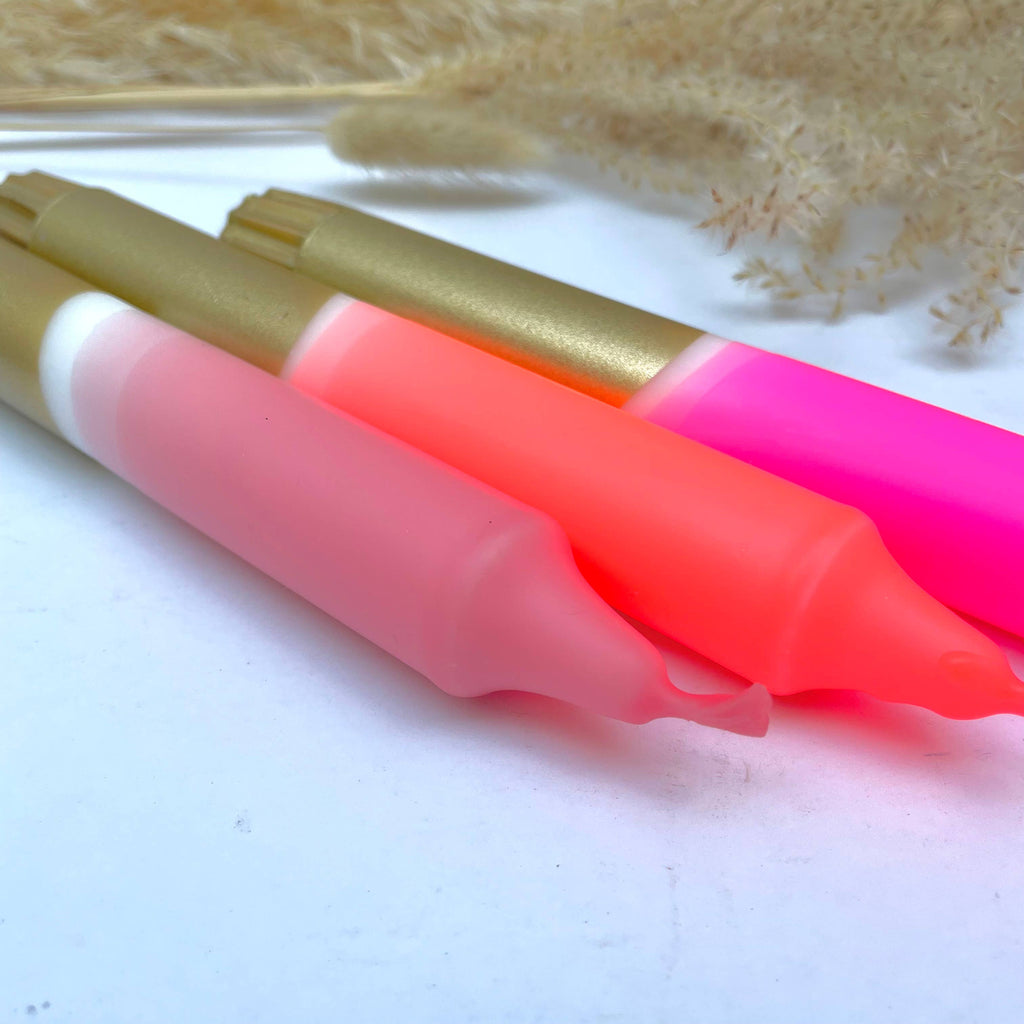 Neon Pink, Neon Coral, Pink & Gold Dip Dyed Dinner Candles