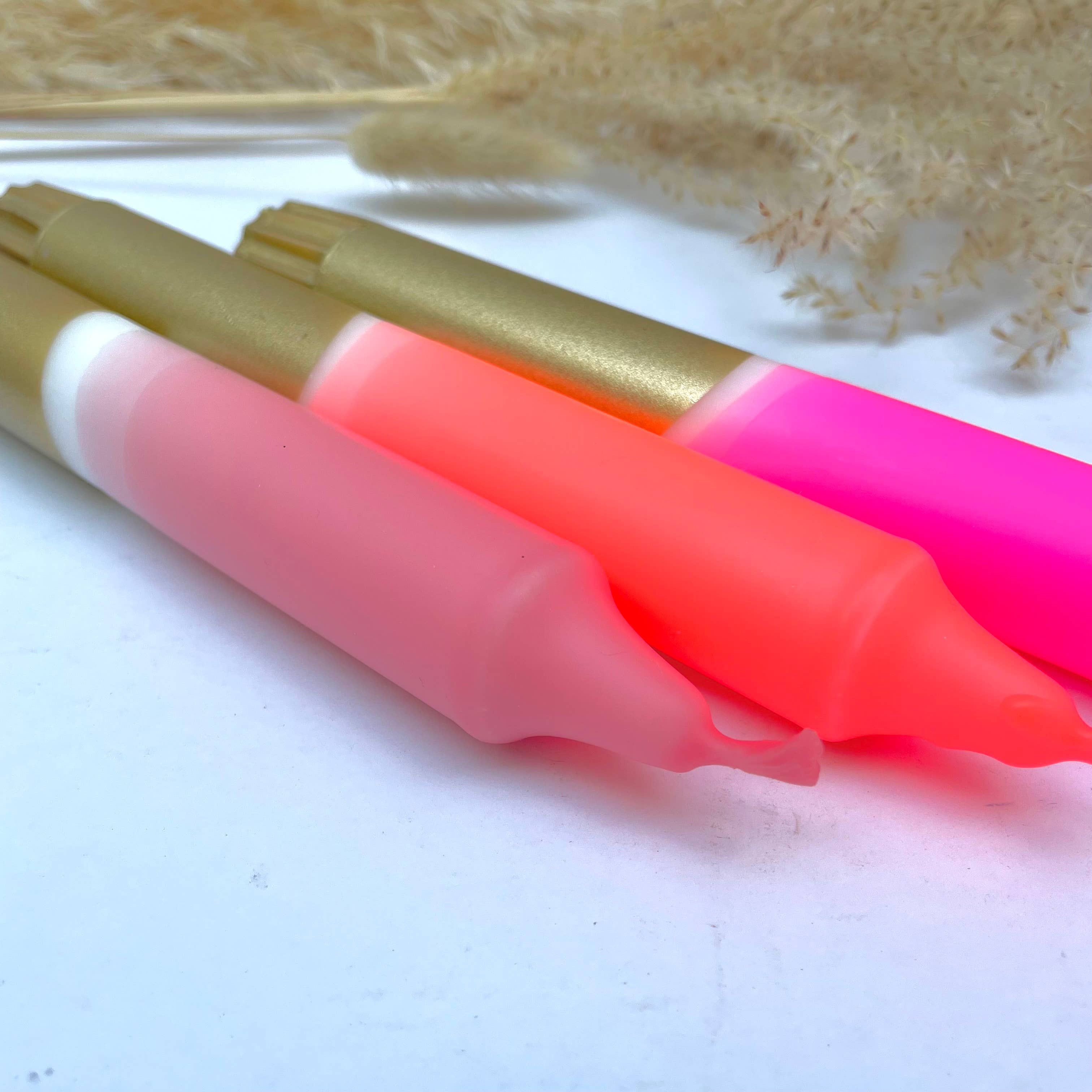 Neon Pink, Neon Coral, Pink & Gold Dip Dyed Dinner Candles
