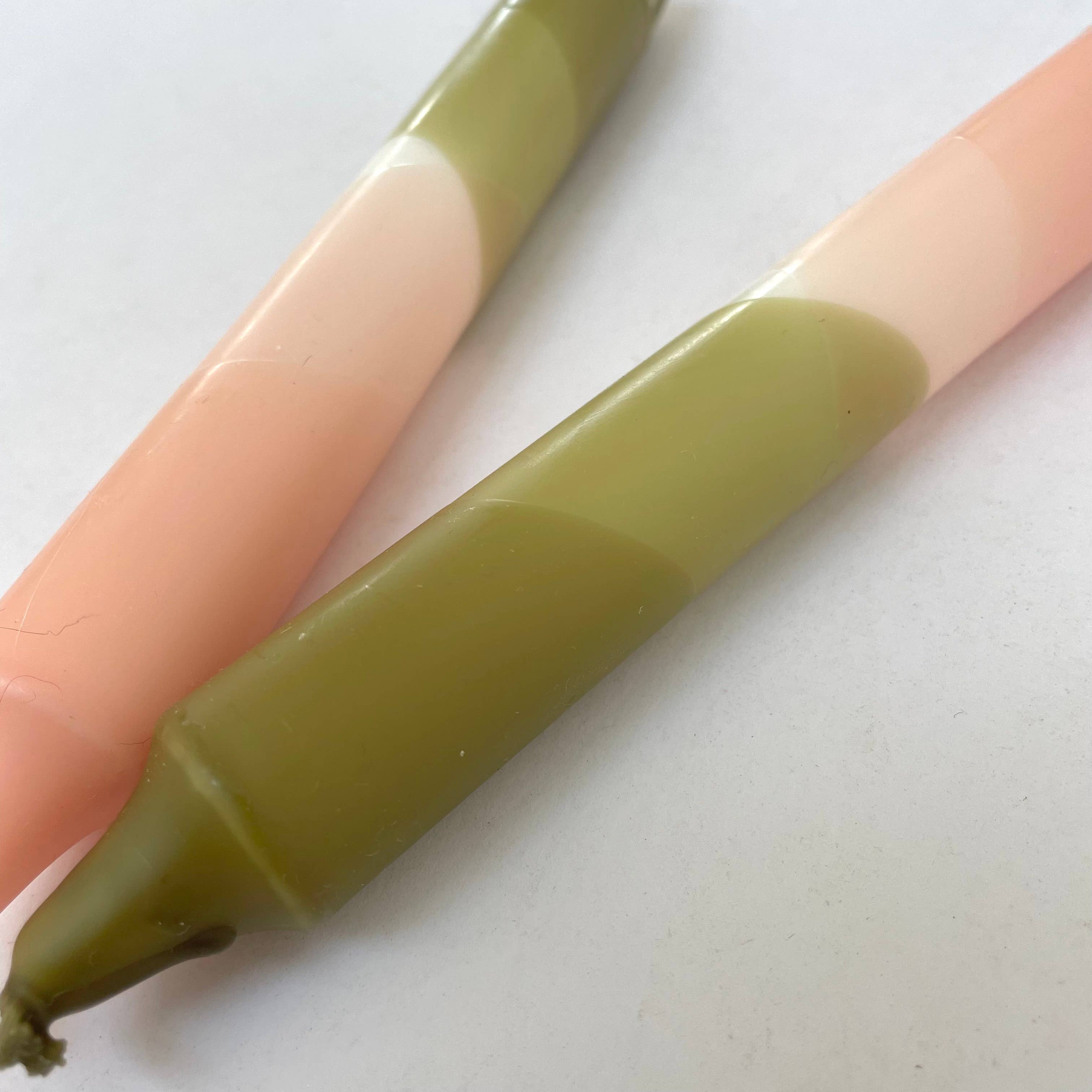 Blush Pink and Olive Green Dip Dyed Dinner Candles
