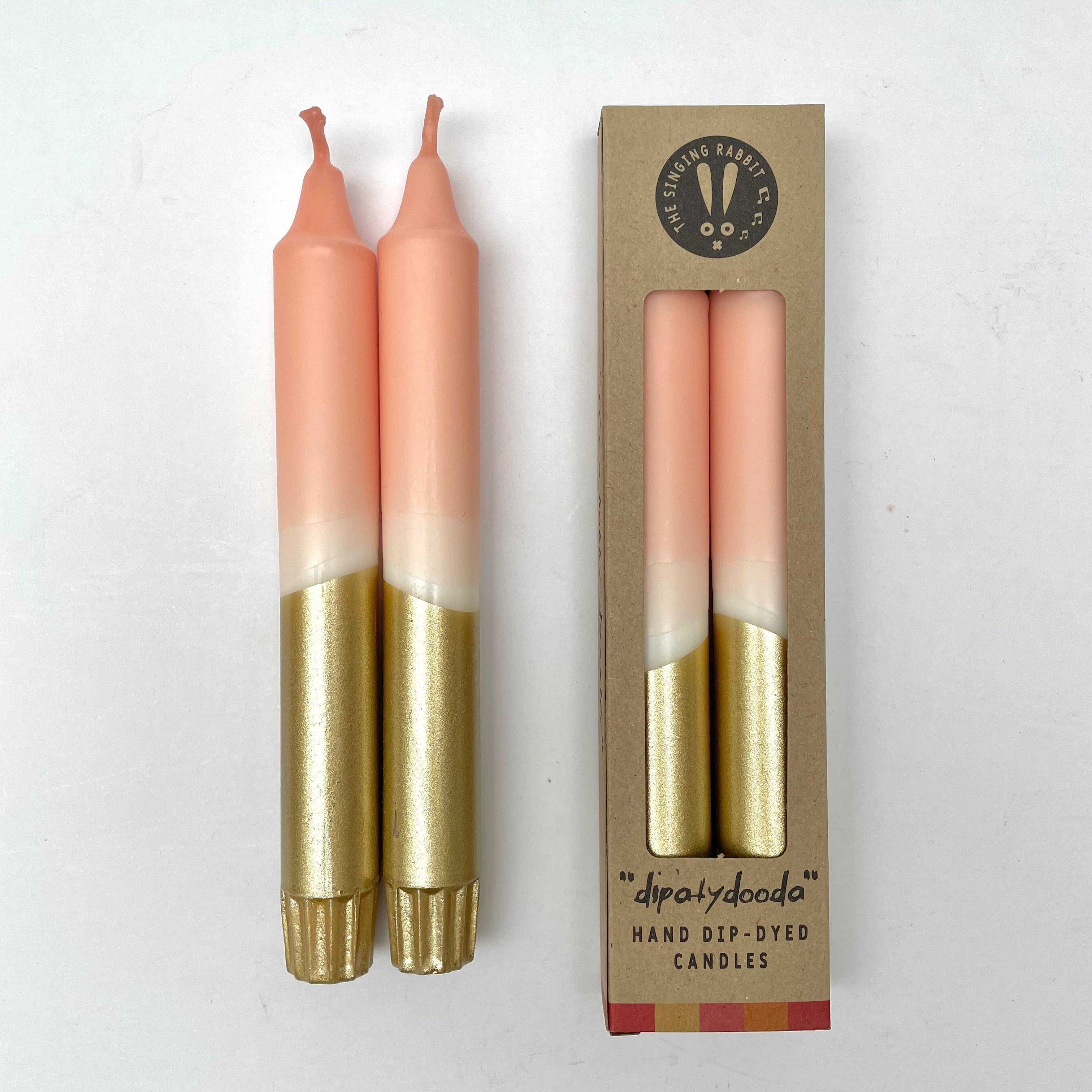 Blush Pink & Gold Dip Dyed Dinner Candles