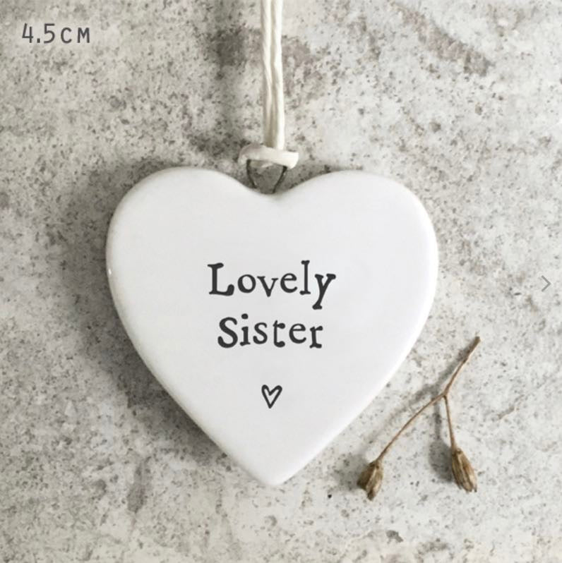 Lovely Sister Porcelain Hanging Heart - East Of India