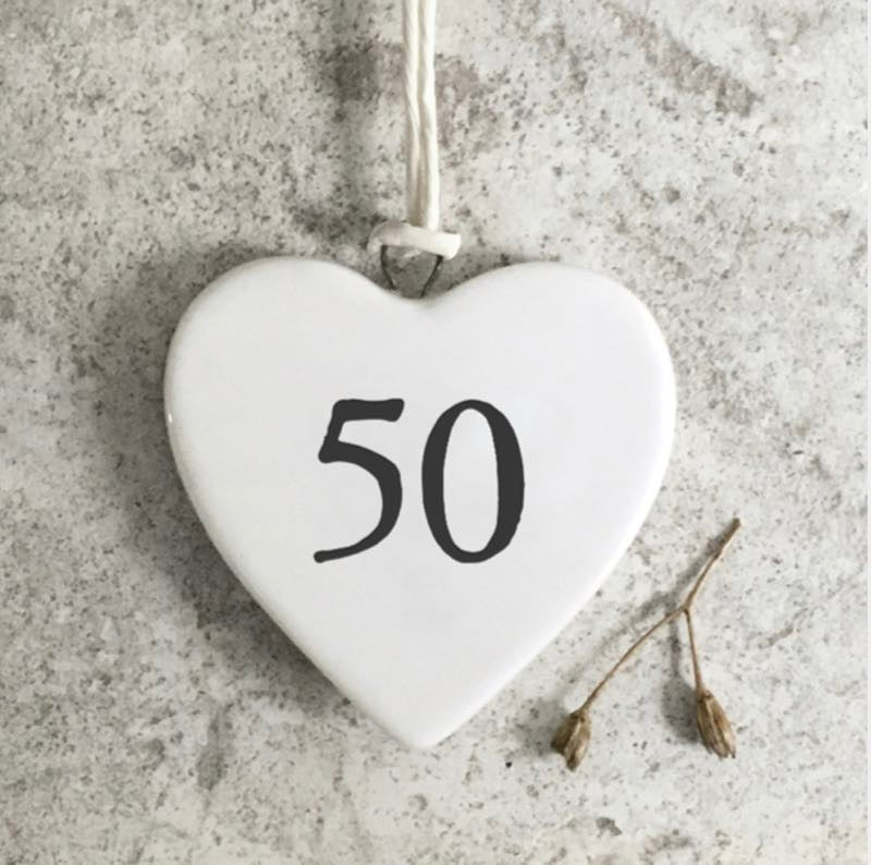 '50' Porcelain Hanging Heart - East Of India