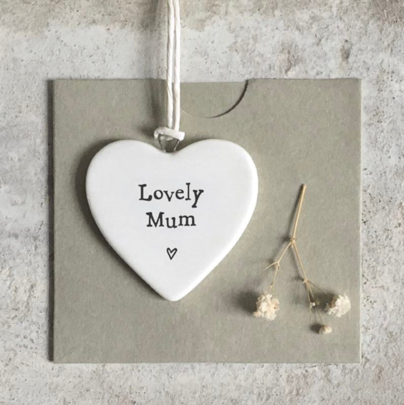 Lovely Mum Porcelain Hanging Heart - East Of India