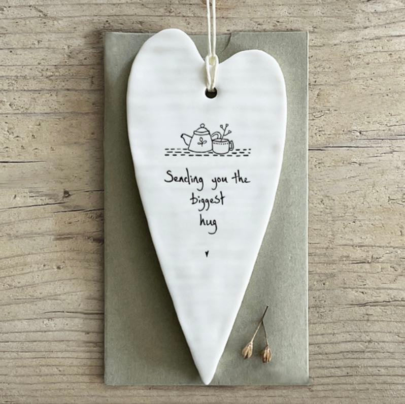 ‘Sending You The Biggest Hug’ Porcelain Long Hanging Heart - East Of India