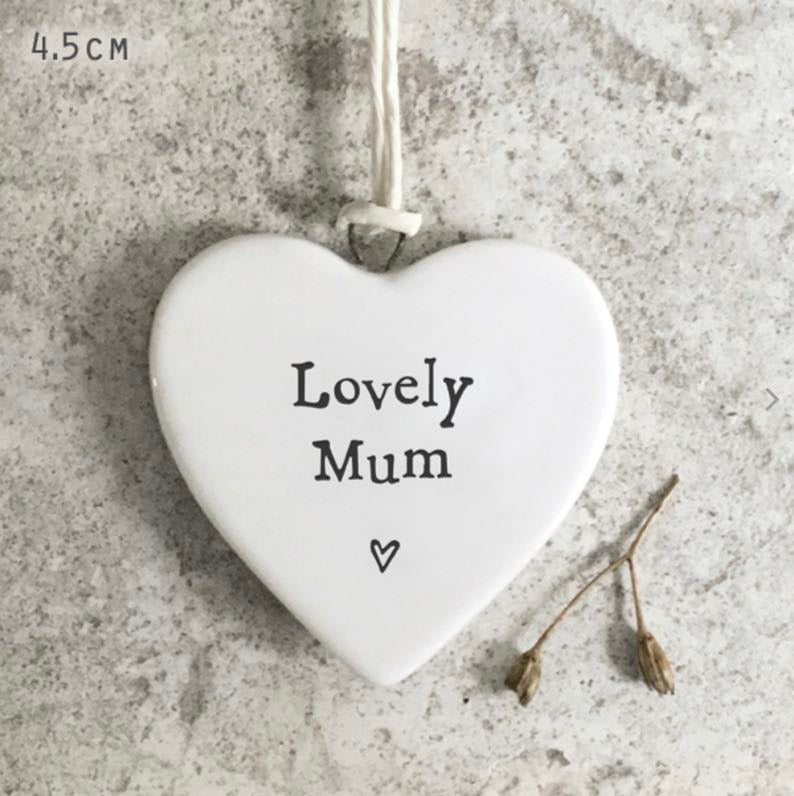 Lovely Mum Porcelain Hanging Heart - East Of India