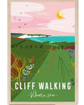 Cliff walking seaside wooden postcard