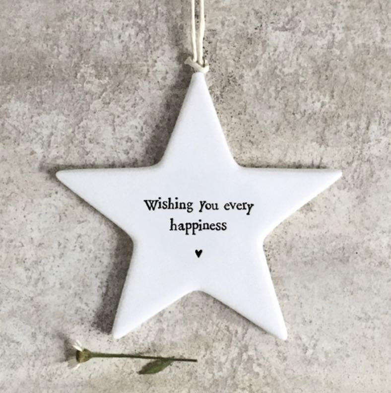 Wishing you every happiness ceramic hanging star