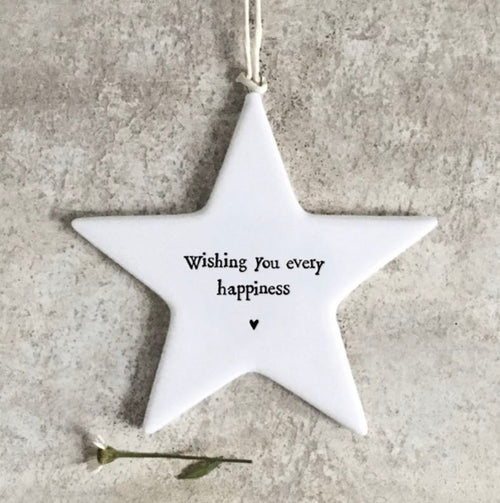 Wishing you every happiness ceramic hanging star