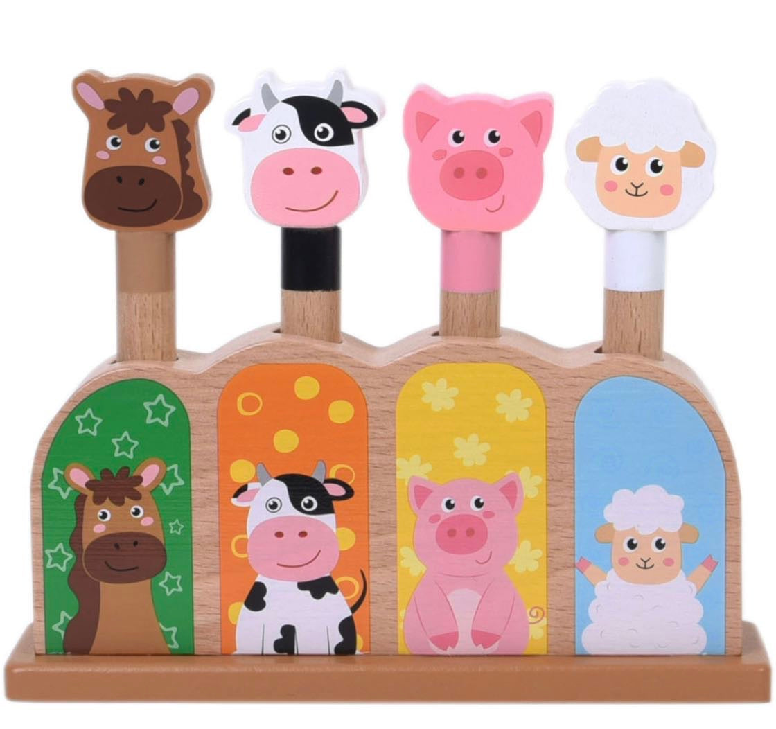 Pop up farm animals wooden toy jumini