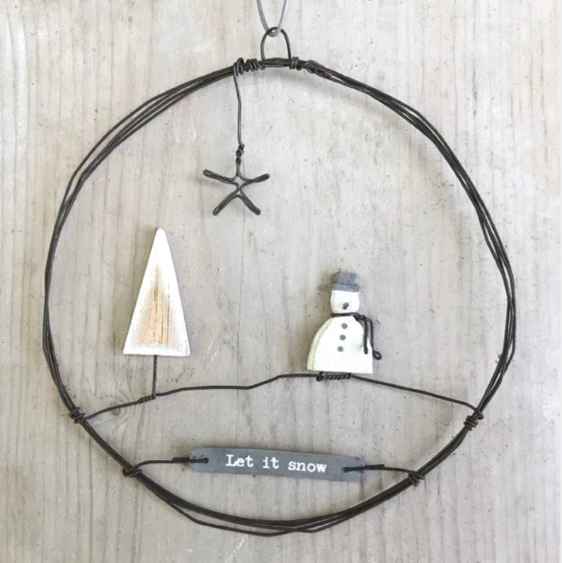 Let it snow wire hanging wreath decoration east of india
