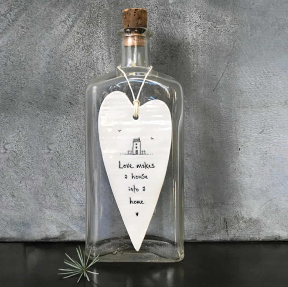 ‘Love Makes A House’ Porcelain Long Hanging Heart - East Of India