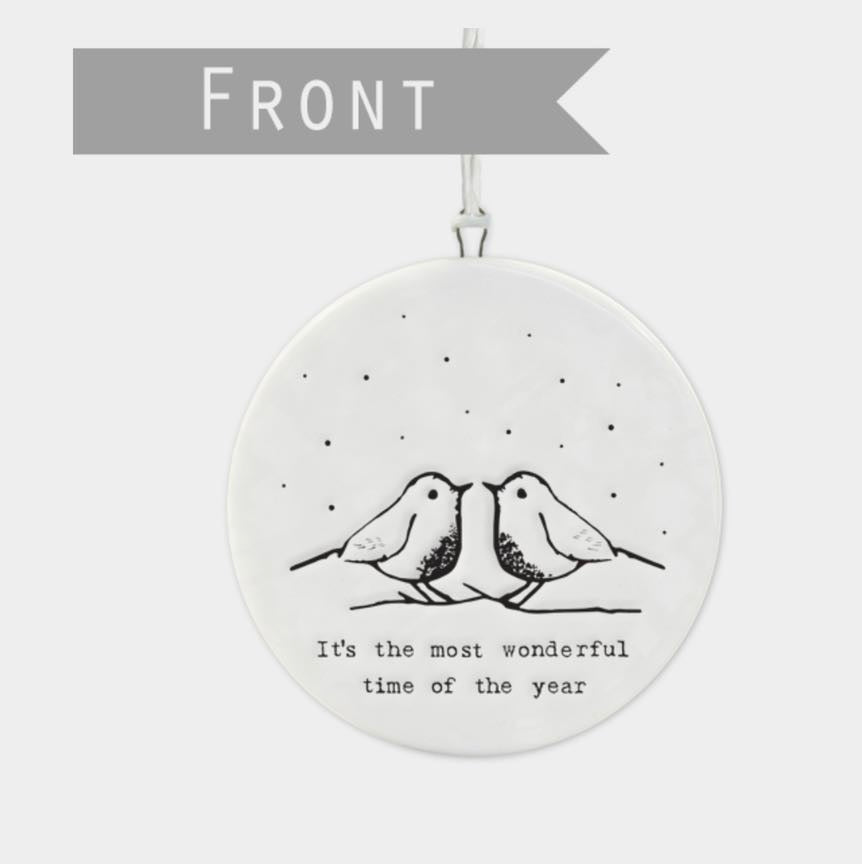Robin Most Wonderful Time, Flat Porcelain Bauble - East Of India