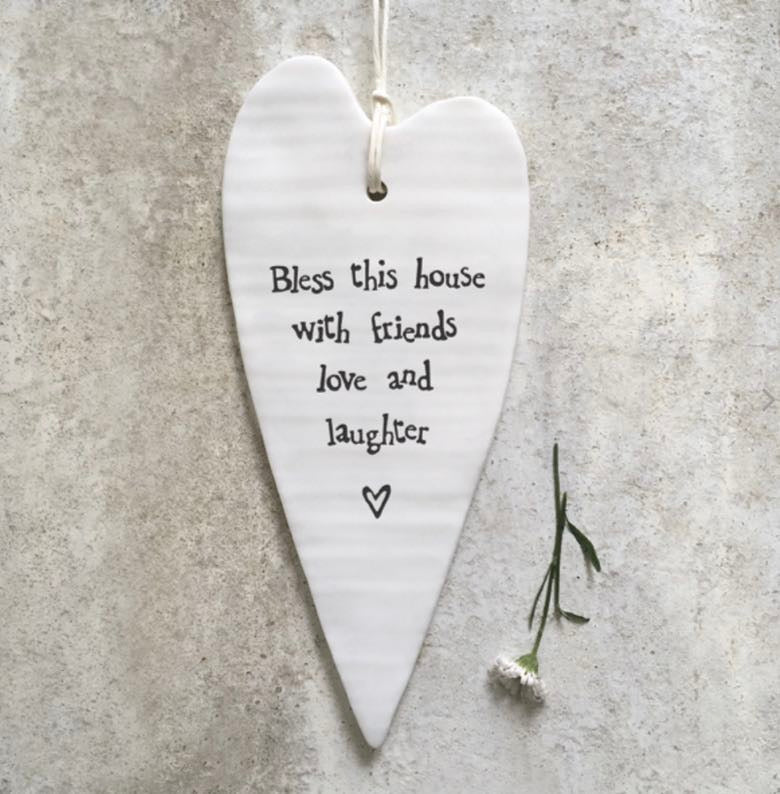Bless this house with friends love and laughter long hanging heart from east of india