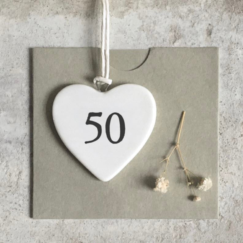 '50' Porcelain Hanging Heart - East Of India