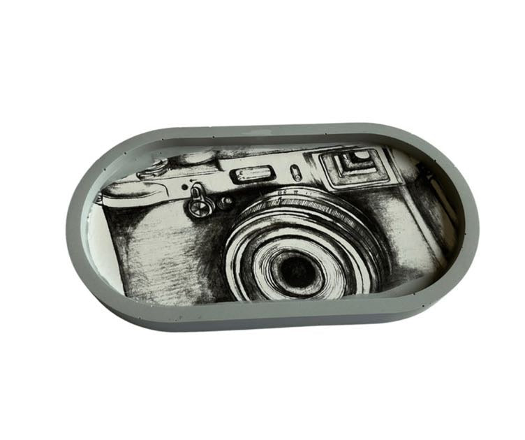 Camera illustration handmade jesmonite oval trinket dish