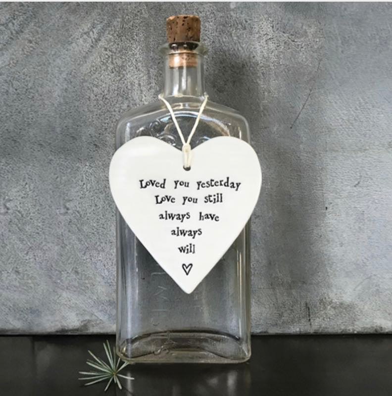 ‘Loved You Yesterday’ Porcelain Hanging Heart - East of India