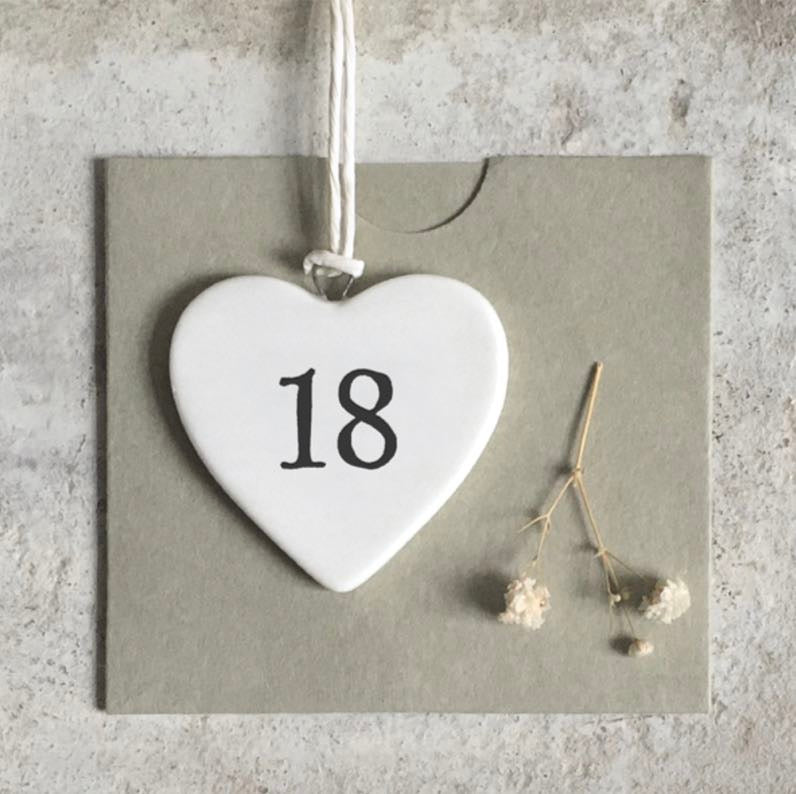 '18' Porcelain Hanging Heart - East Of India