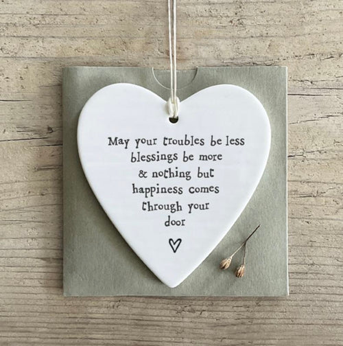 'May Your Troubles’ Porcelain Hanging Heart - East Of India