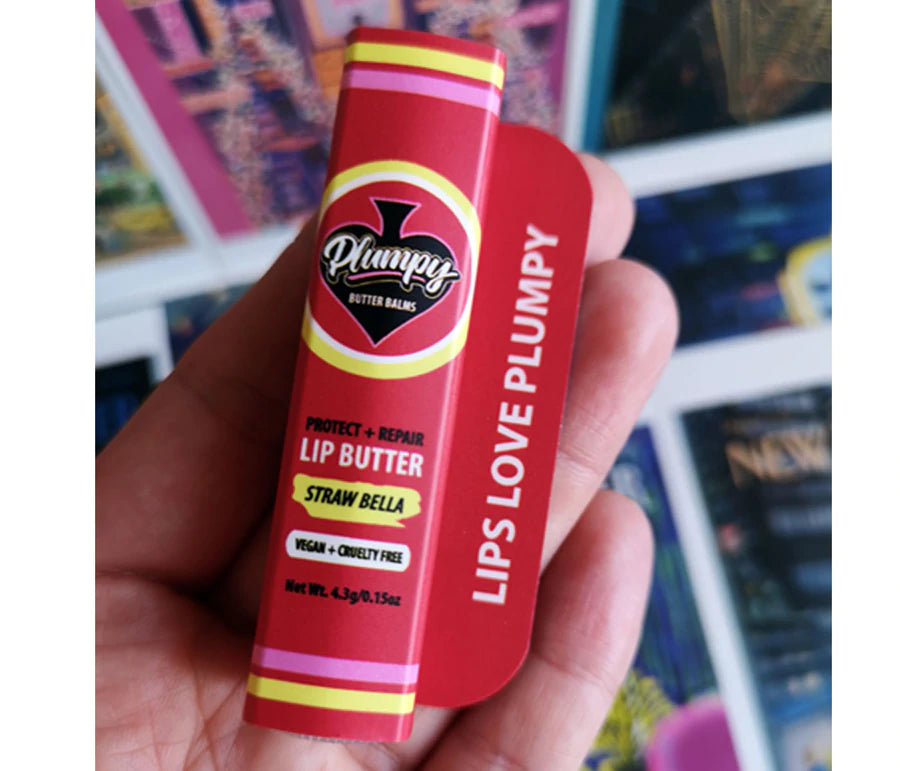 Strawberry lip balm from plumpy vegan and natural