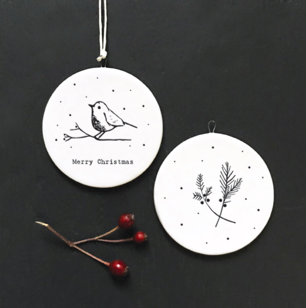 Christmas Robin Porcelain Flat Bauble - East Of India