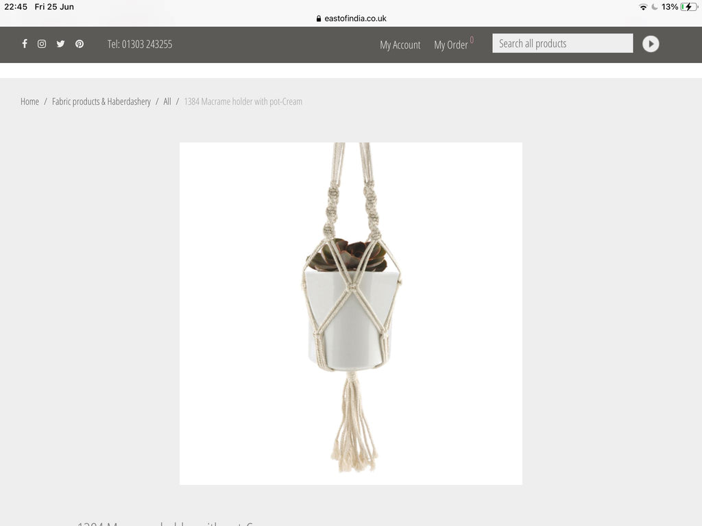 Macrame Cream Holder With Pot - East Of India