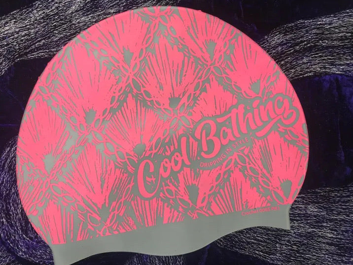 Swim Cap Crochet Design - Pink on Silver