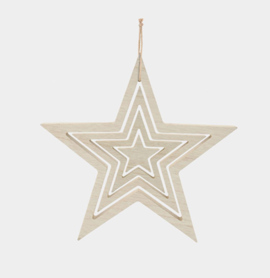 East of India - Hanging Natural Wooden Outline Star Set