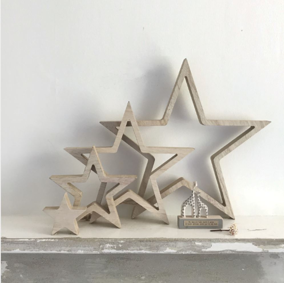 East of India - Hanging Natural Wooden Outline Star Set