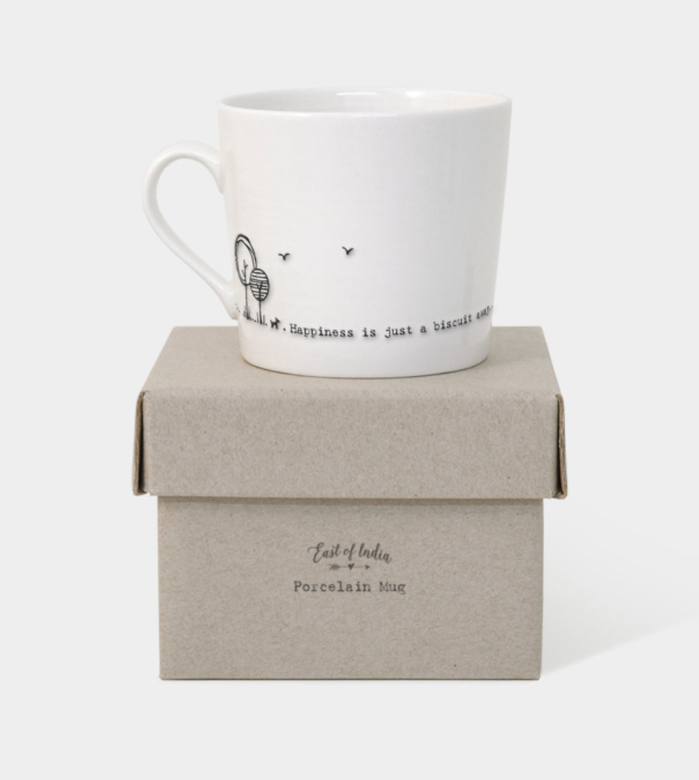 'Happiness Is Just A Biscuit Away' Porcelain Mug - East Of India