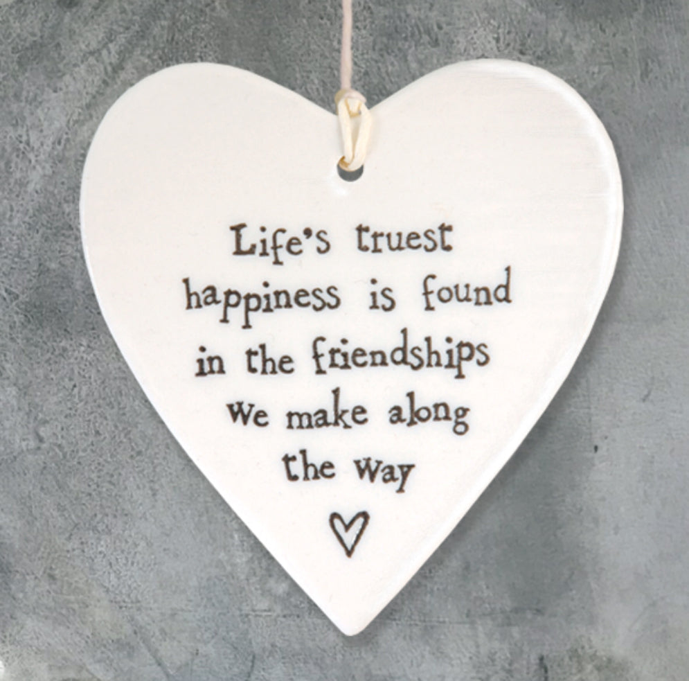 ‘Life's Truest Happiness ’ Hanging Heart - East of India