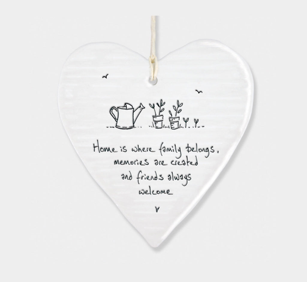 Home Is Where Family Belongs Porcelain Hanging Heart - East Of India
