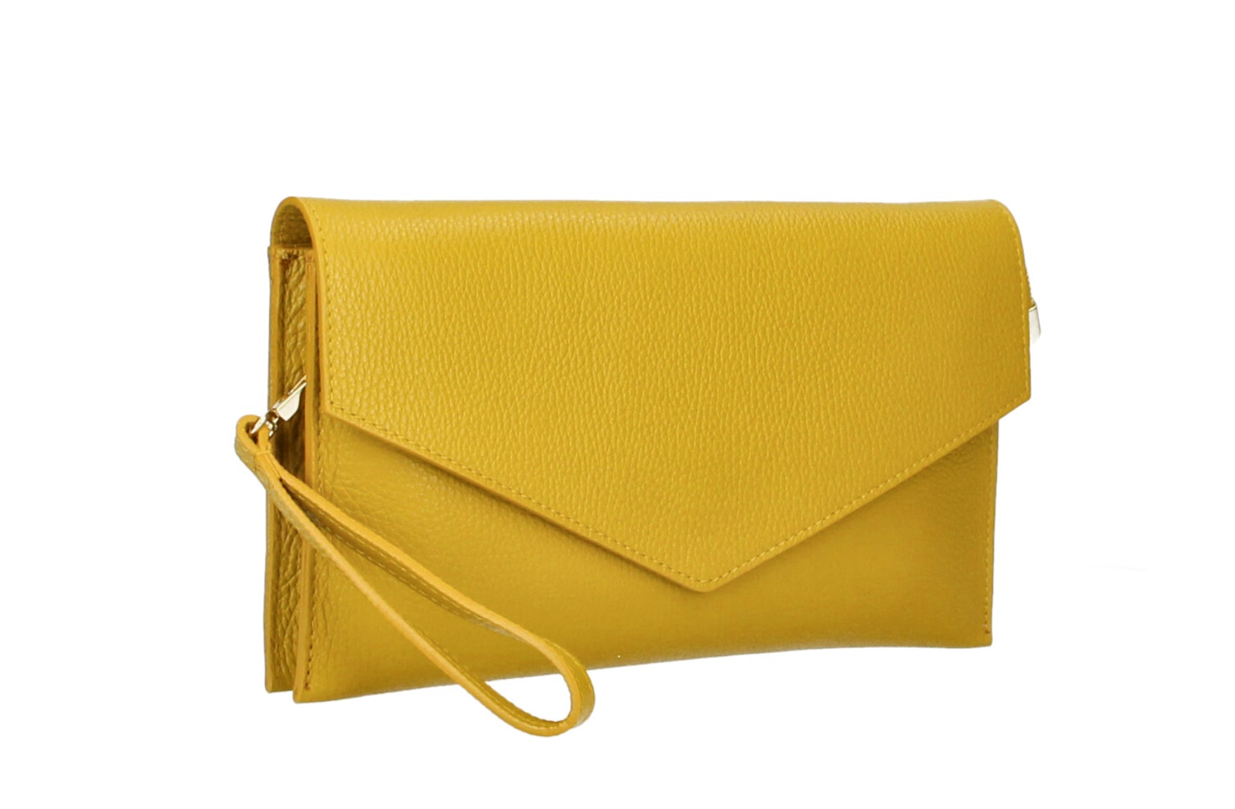 Mustard yellow leather clutch bag