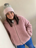Ladies Winter Pom Knitted Hat - Grey & Pink