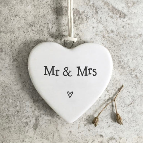 'Mr & Mrs' Porcelain Hanging Heart - East Of India