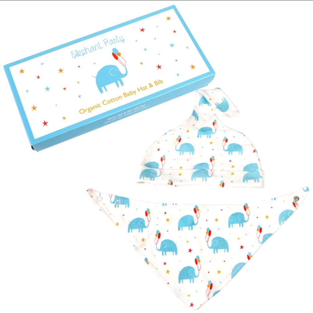 Rex London - Elephant Party Organic Cotton Babies Hat And Bib Set