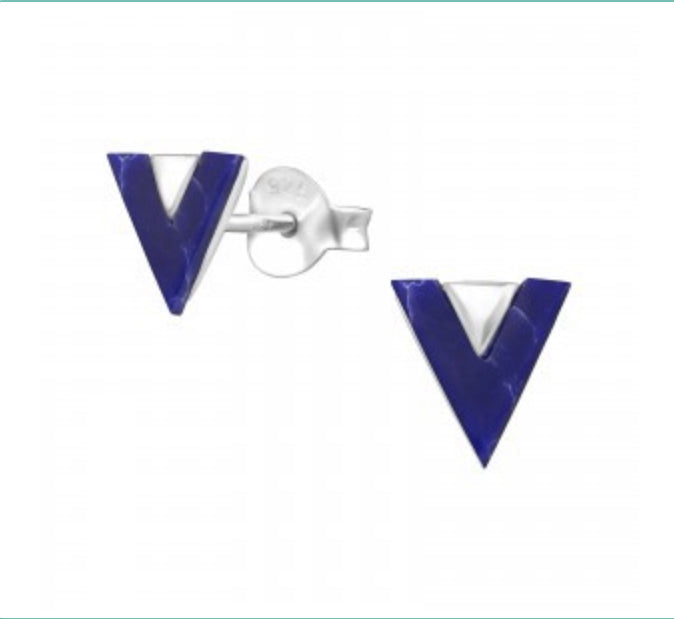 Sterling Silver Royal Blue Triangle Ear Studs