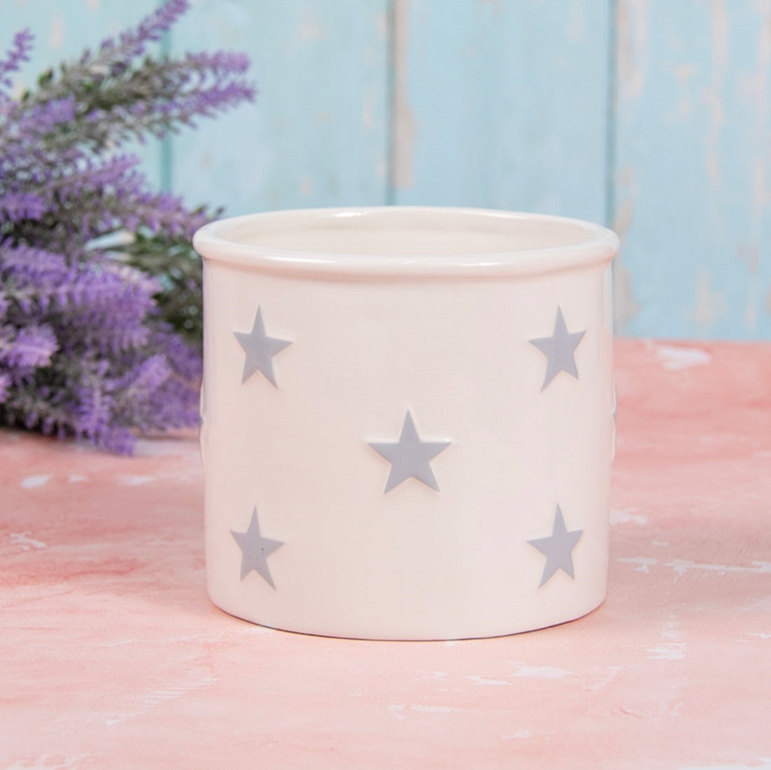 White Ceramic Planter Pot With Stars