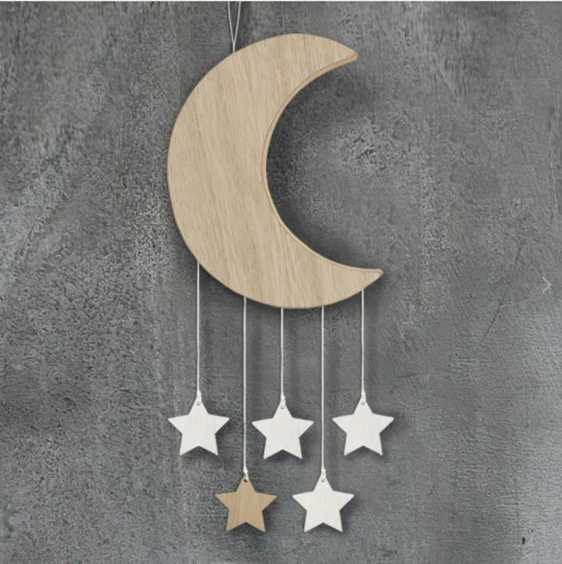 Wooden Moon With Hanging Stars - East Of India
